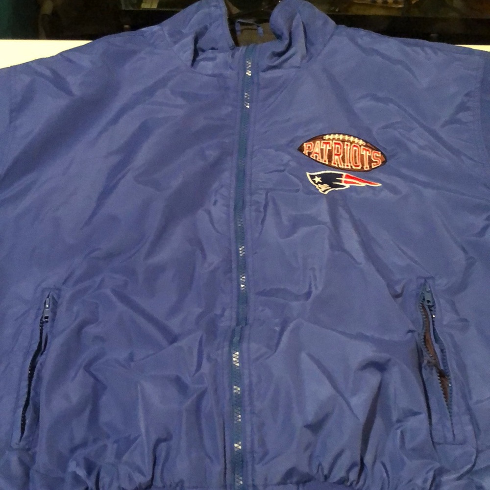 New England Patriots size large royal blue fleece lined bomber jacket unisex